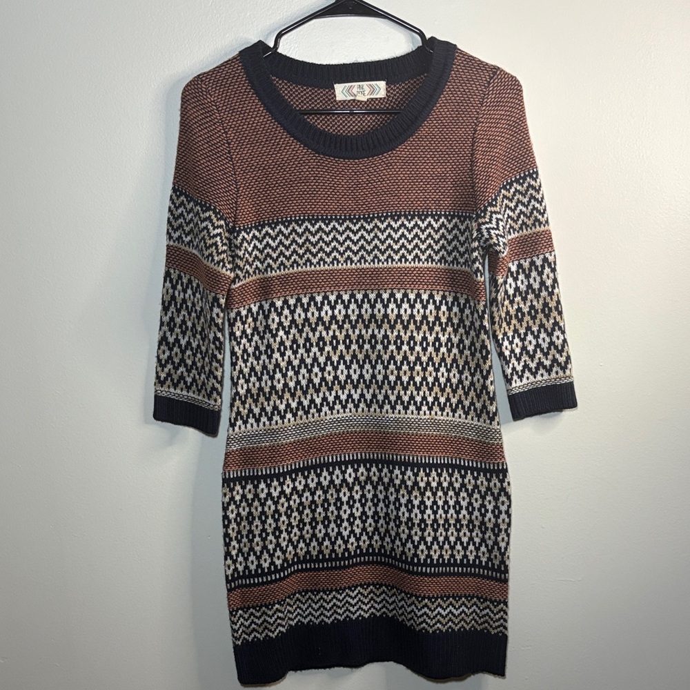 Pink Rose Knit Mini Dress with Black and Brown Accents